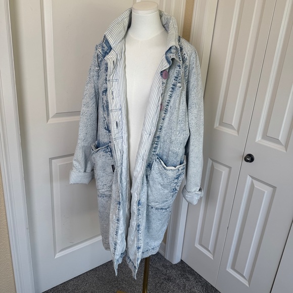 Vintage Izzi Acid Wash Cotton Long Jacket Coat Hooded Size M - Picture 2 of 13